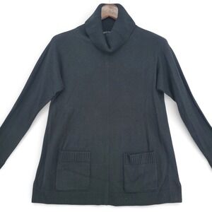Talbots‎ Women XS Black Merino Wool Tunic Sweater Long Sleeve Pockets Minimalist